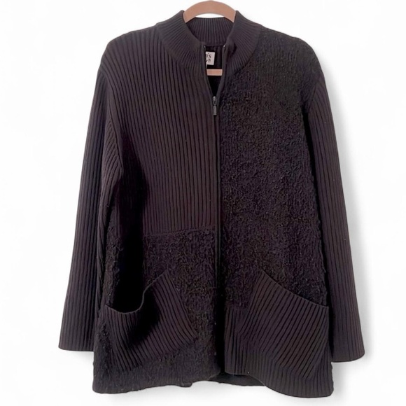 Chico's Sweaters - Vintage Chico’s Wool Blend Ribbed & Bouclé Zip Cardigan Sweater Black XL